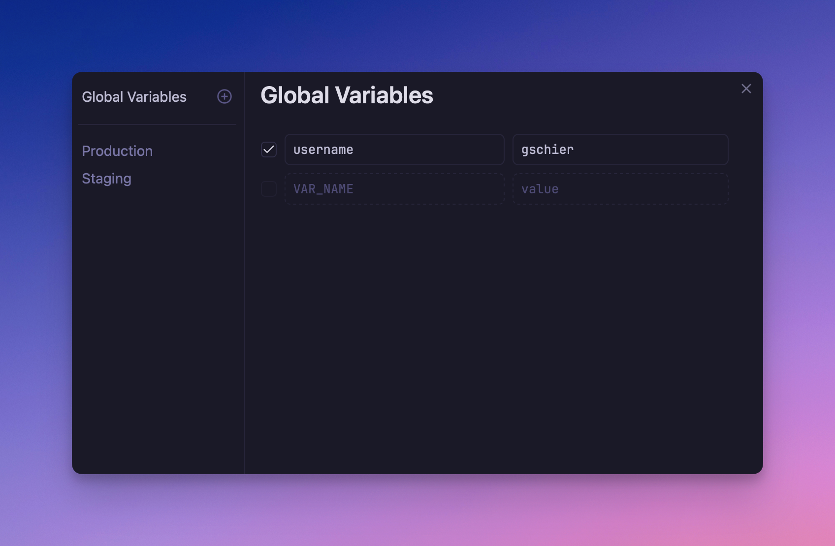 Variables defined in the global environment